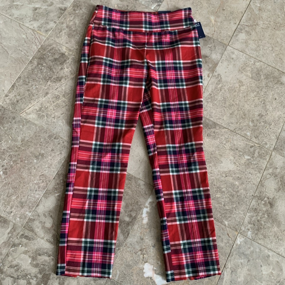 Women's Crown & Ivy Holiday Plaid Sequin Pants Sz 6 Multicolor Christmas Plaid